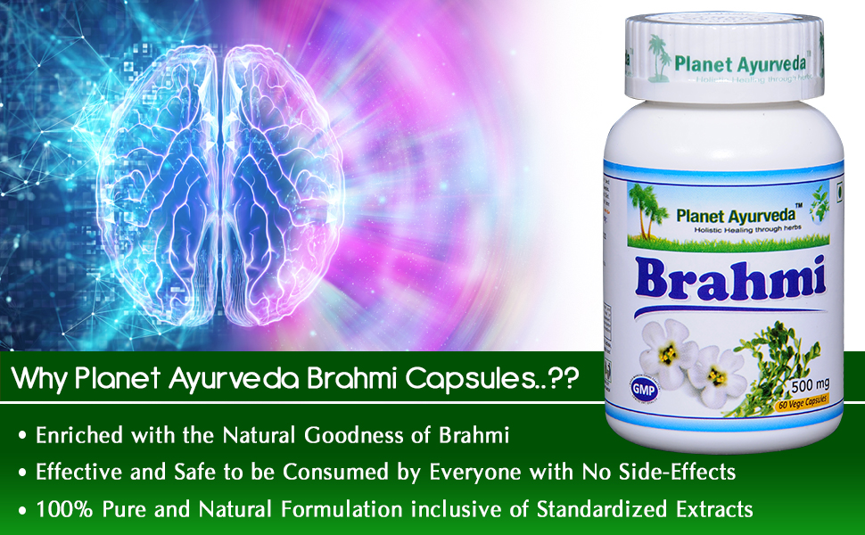 Planet Ayurveda Brahmi Capsules, 60 Capsules, Pack of 1, "A Natural Herbs to calms and relaxes mind"