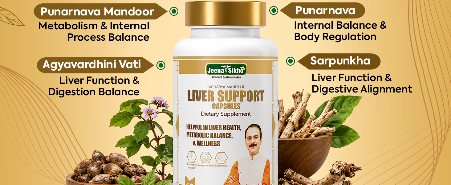 Jeena Sikho Acharya Manish Ji Liver Support Capsules | Ayurvedic Formula for Liver Health | For Liver Detox & Metabolic Balance | Liver wellness, 60 capsules