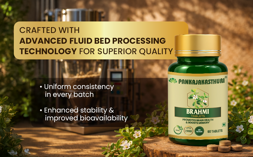 Pankajakasthuri Brahmi Tablets for Memory and Cognitive Support, 60 Tablets, Brahmi (Bacopa monnieri), Sugar-Free, Ayurvedic Formulation