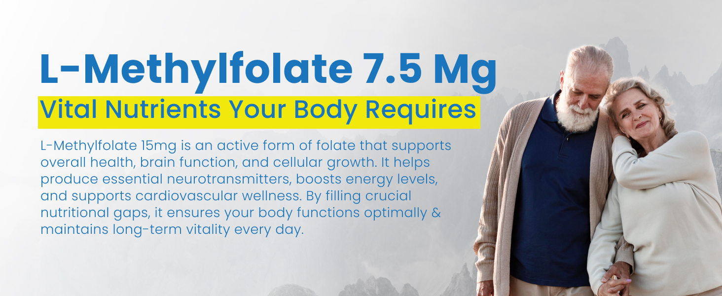 L-Methylfolate 7.5mg + Vitamin B Complex - 5-MTHF, B6 & B12 Methylcobalamin - 60 Capsules - Professional Strength Active Methyl Folate - Non GMO, Gluten Free, No Fillers (2-Month Supply)
