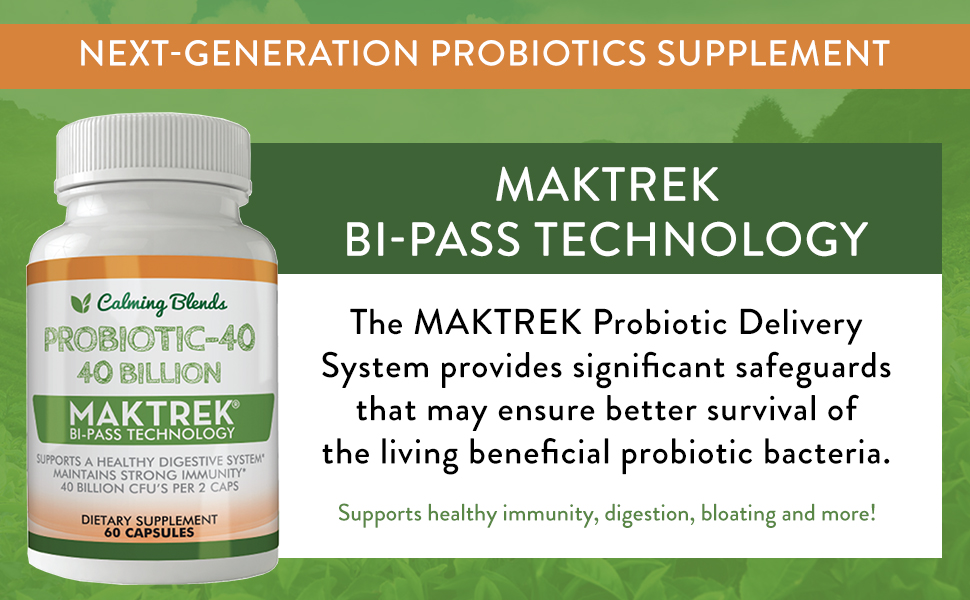 CALMING BLENDS Digestive Support Tea & Probiotic Supplement (40 Billion CFU, 60 Capsules) | Herbal Tea and Probiotic Duo for Digestive Comfort & Gut Health