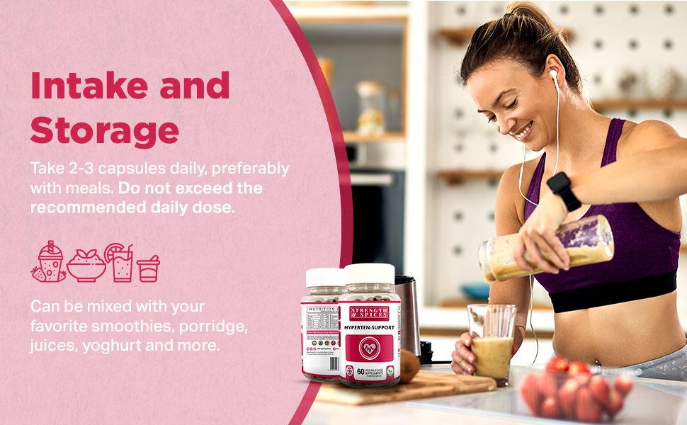 Strength & Spices Hypertensupport 100% Natural Supplement for Immune System & Heart Health – 15 Ingredients w Hawthorn Berry, Grape Seeds & Berries - 60 Vegan UK Made 1000mg Capsules