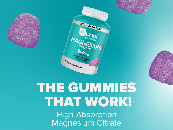 Qunol Magnesium Citrate Gummies 200mg, Vegetarian, 120ct