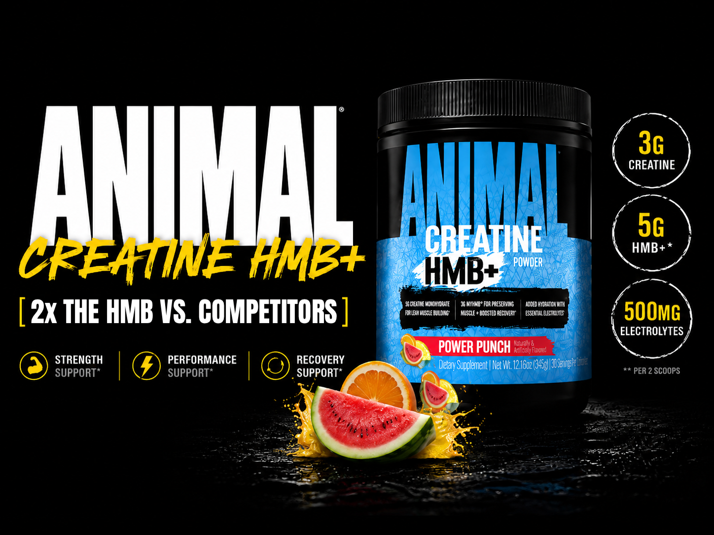 Animal Creatine Monohydrate HMB+ for Men & Women | Power Punch 30 Servings