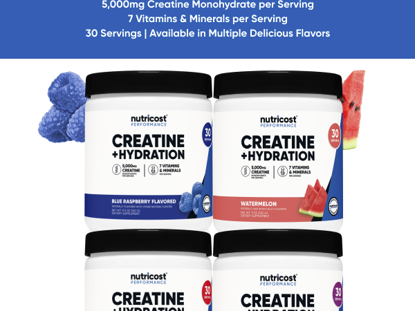 Nutricost Creatine Monohydrate + Hydration (Blue Raspberry) 30 Servings