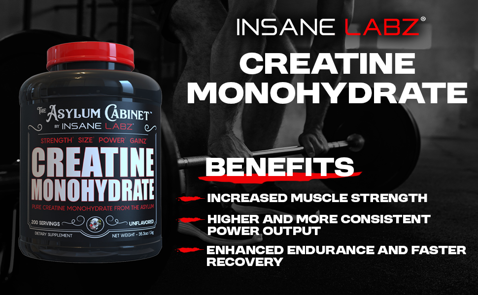 Insane Labz Creatine Monohydrate - Unflavored, Supports Increased Strength, Size and Power, 5g Per Serving, 60 Servings