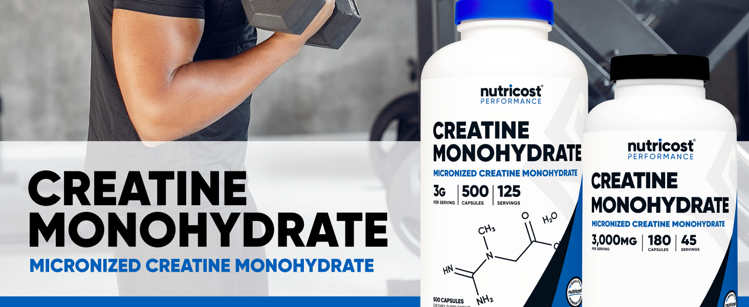 Nutricost Creatine Monohydrate 3,000mg, 180 Capsules (750mg Per Capsule)