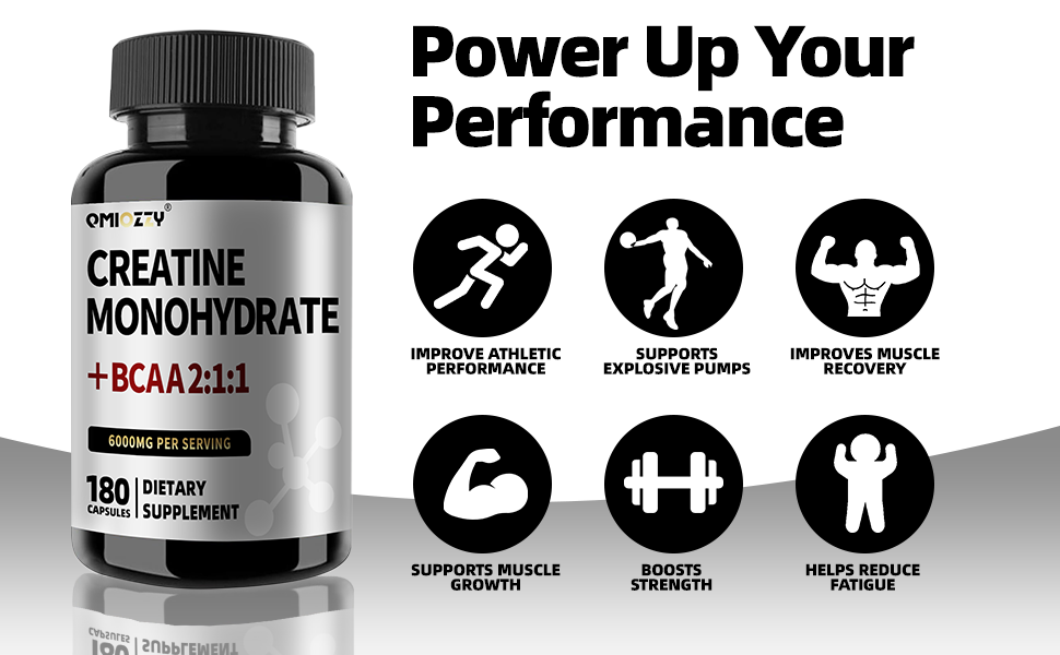 Micronized Creatine Monohydrate 6000MG with BCAA2:1:1, 180 Vegan Capsules