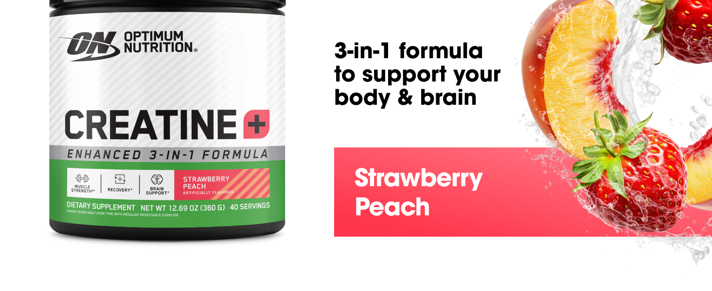 Optimum Nutrition Creatine Plus Powder, Strawberry Peach, 0.79 LB
