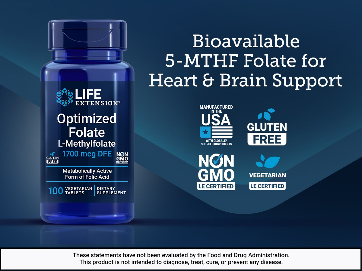 Life Extension Optimized Folate, 1700 mcg DFE, 100 Vegetarian Tablets