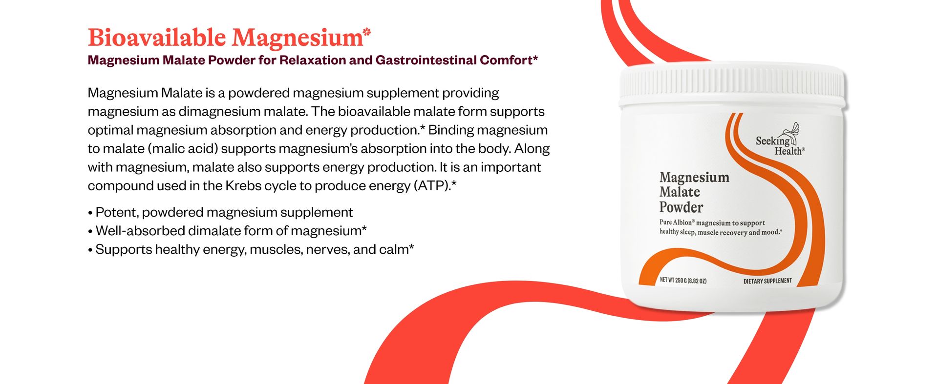 Seeking Health Magnesium Malate Powder, 500 mg, 8.82 oz, 100 Servings