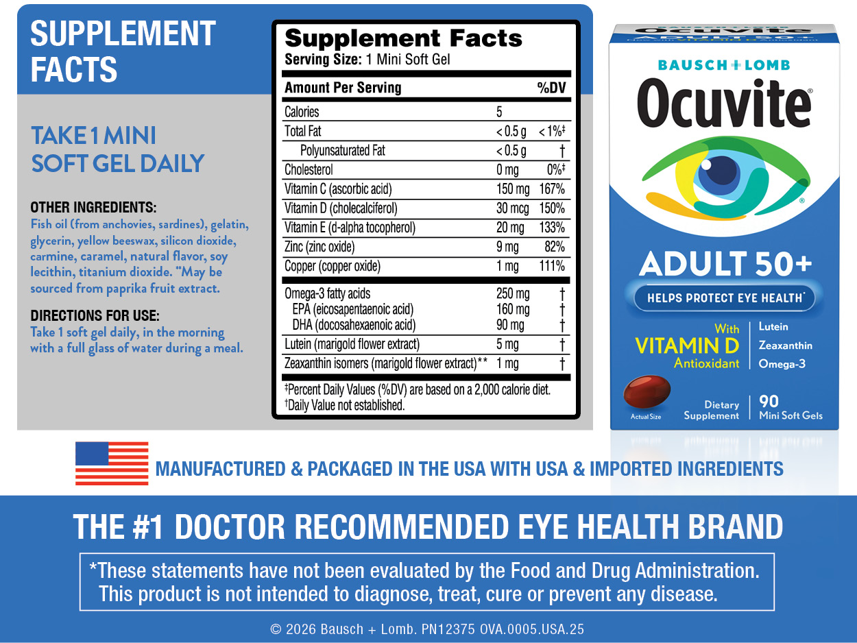 Ocuvite 50+ Eye Vitamins, Lutein & Zeaxanthin Supplement, 90 Softgels