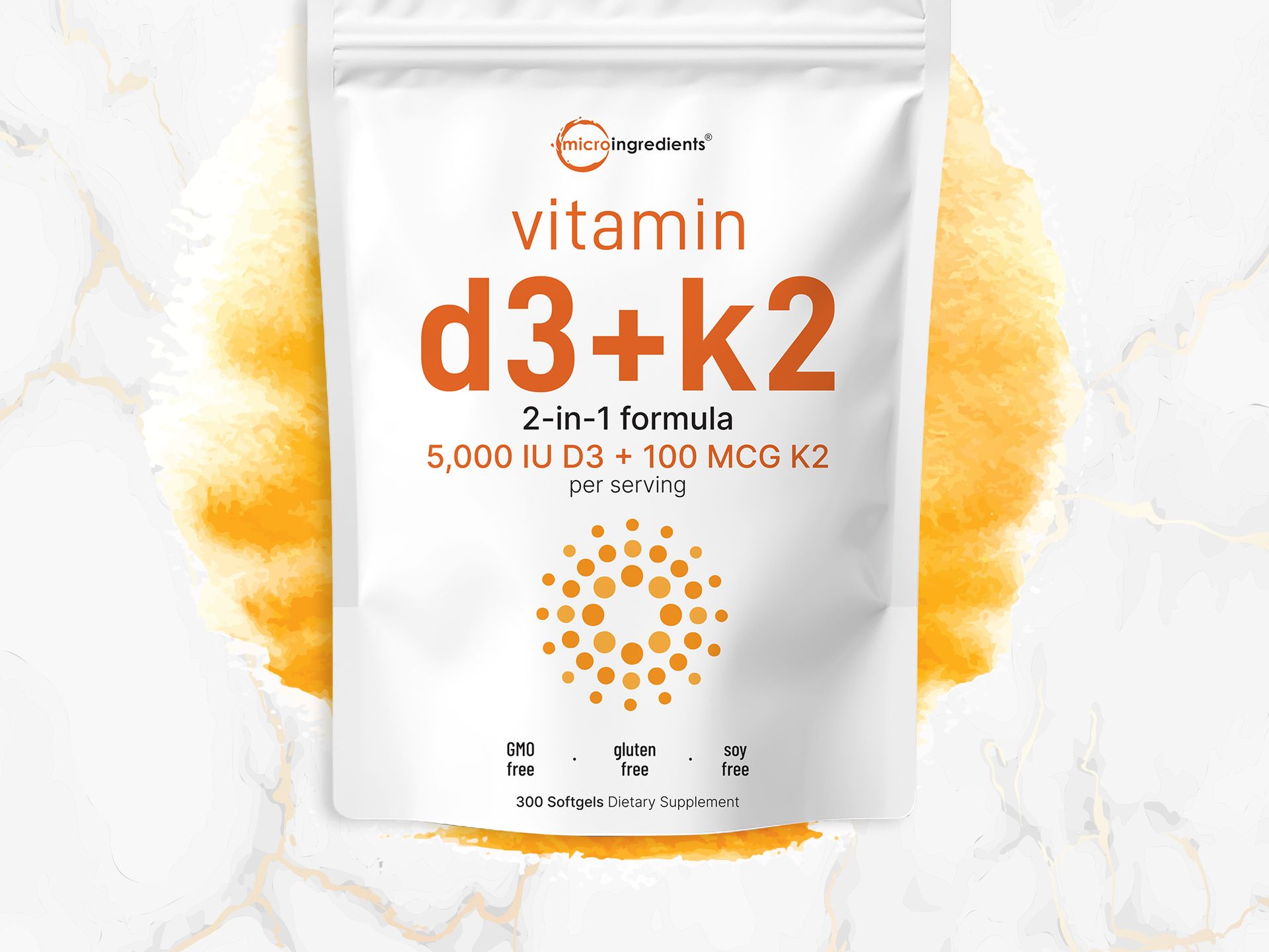 Micro Ingredients Vitamin D3 + K2 MK-7 5,000 IU Per Serving, 300 Softgels