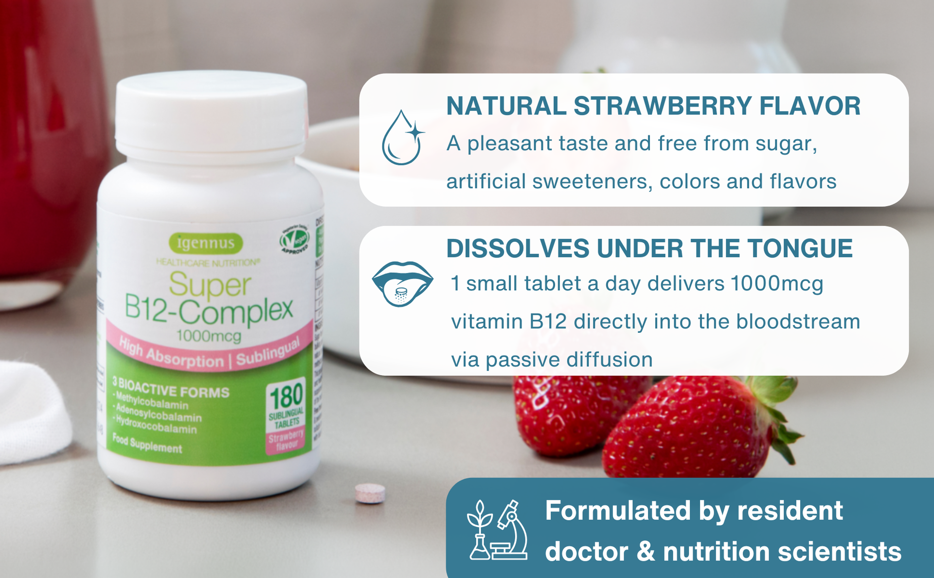 Igennus Sublingual Vitamin B12 Complex 1000mcg, 180 Tablets