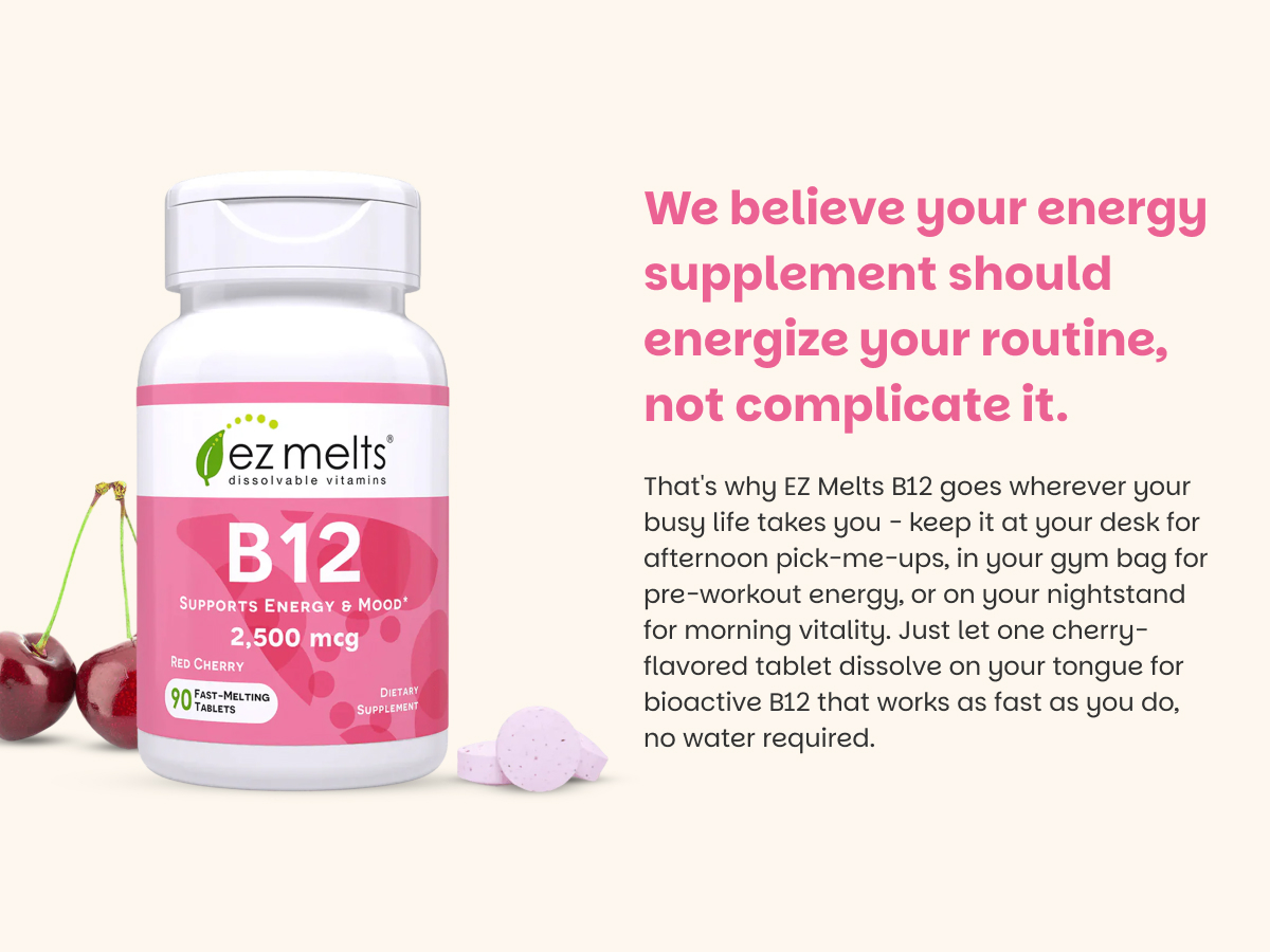 EZ Melts Dissolvable B12 Methylcobalamin 2,500 mcg, 90 Tablets, Red Cherry