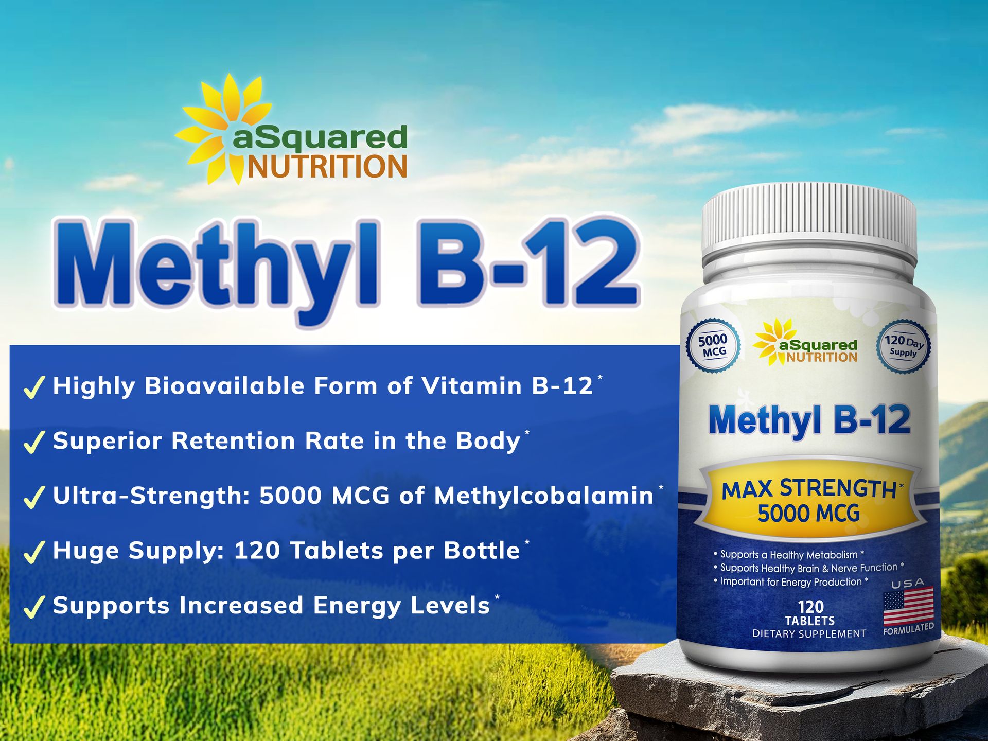 Vitamin B12 - 5000 MCG Supplement with Methylcobalamin (Methyl B-12) - 120