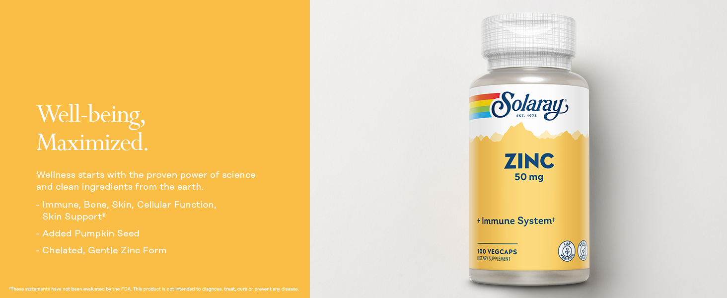 Solaray Zinc 50mg Immune Support Capsules, 100 Count, Vegan, Pumpkin Seed