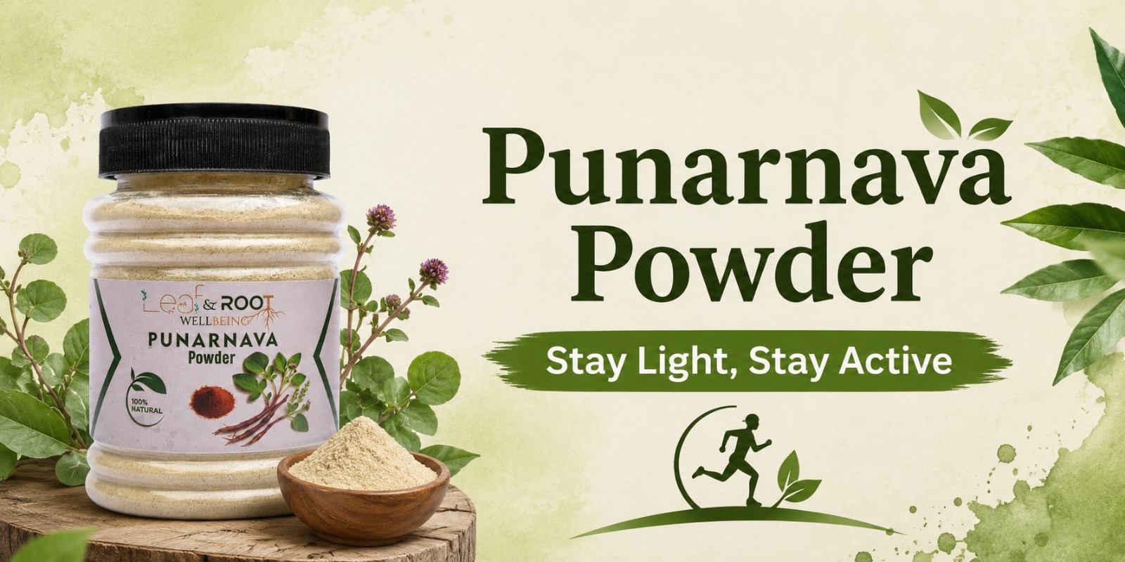 Leaf & Root Wellbeing Punarnava Powder 100g | 100% Pure Boerhavia Diffusa Root Powder | Natural Ayurvedic Herbal Supplement | Traditional Wellness | Plant-Based | No Added Sugar, Preservatives or Artificial Colors