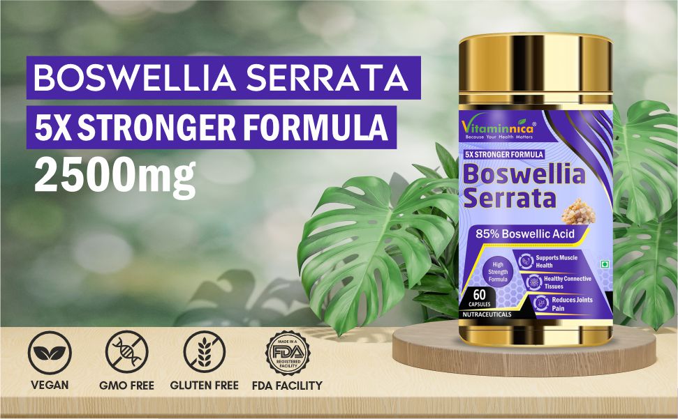 Vitaminnica Boswellia Serrata 2500mg (5:1 Extract) – Premium Herbal Joint Support Supplement, Supports Mobility & Comfort, Vegetarian Capsules, Non-GMO, 60 Count