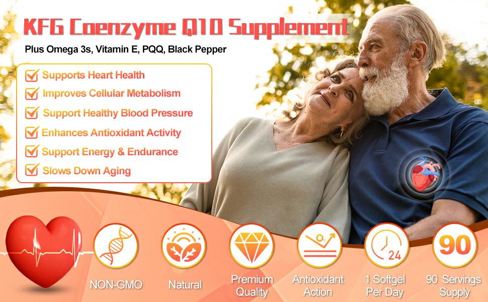 KFG CoQ10 200mg Softgels, Coenzyme Q10 Supplements Support Heart Health, Cardiovascular Health, Immune System & Cellular Energy Production, Gluten Free