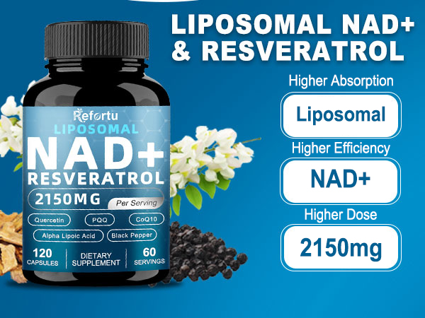Liposomal NAD Supplement 2150mg with Resveratrol, 120 Vegan Capsules