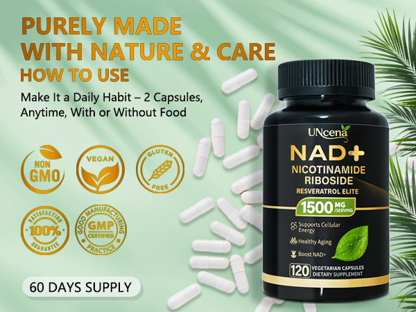 NAD Supplement 1500mg - Liposomal NAD+ Resveratrol - 120 Capsules
