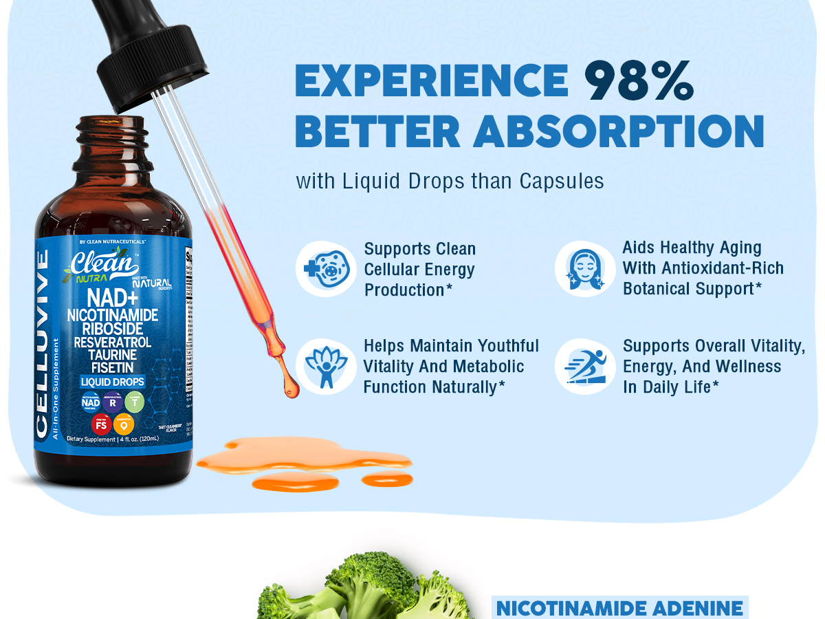 Liposomal NAD Resveratrol Supplement Liquid Drops for Women Taurine Fisetin Grape Seed Quercetin Berberine Astaxanthin Pterostilbene Spermidine Fo Ti Gotu Kola Anti Aging CelluVive by Clean Nutra 4oz