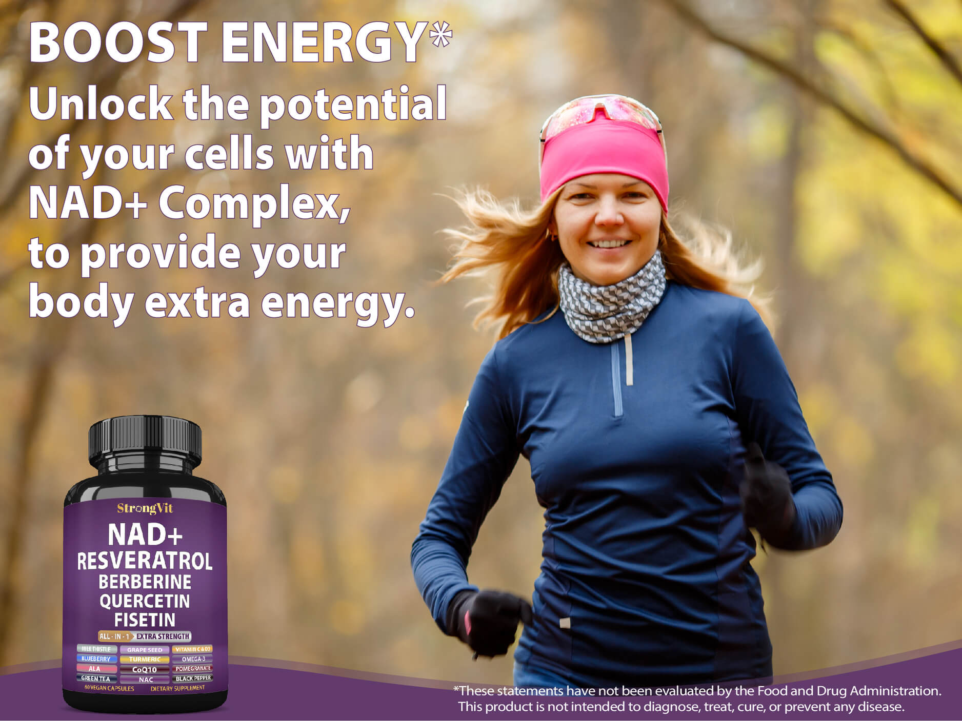 StrongVit NAD+ Resveratrol Supplement for Healthy Aging - 60 Capsules
