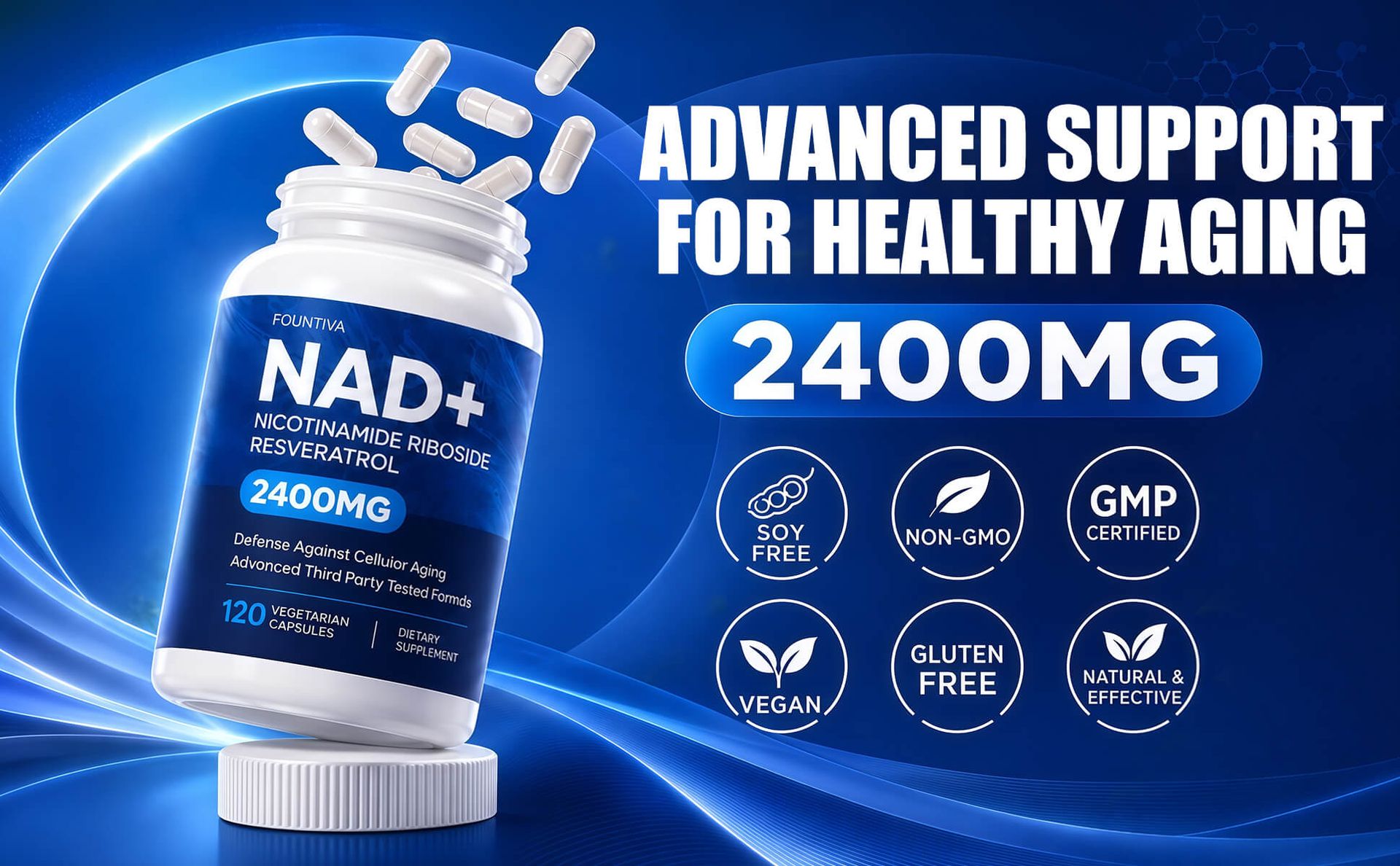 Liposomal NAD Supplement 2400mg - NAD+ Nicotinamide Riboside with Resveratrol, CoQ10, TMG & PQQ - Support Cellular Health, Stamina & Healthy Aging for Women & Men - 120 Capsules