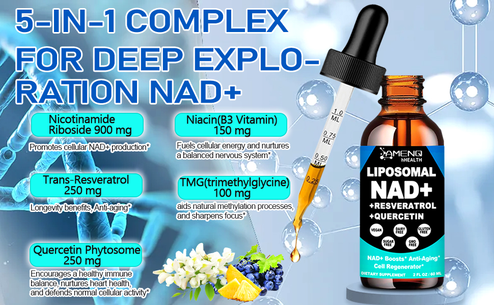 NAD Supplements for Women & Men, Fast Acting Liquid NAD Plus Resveratrol