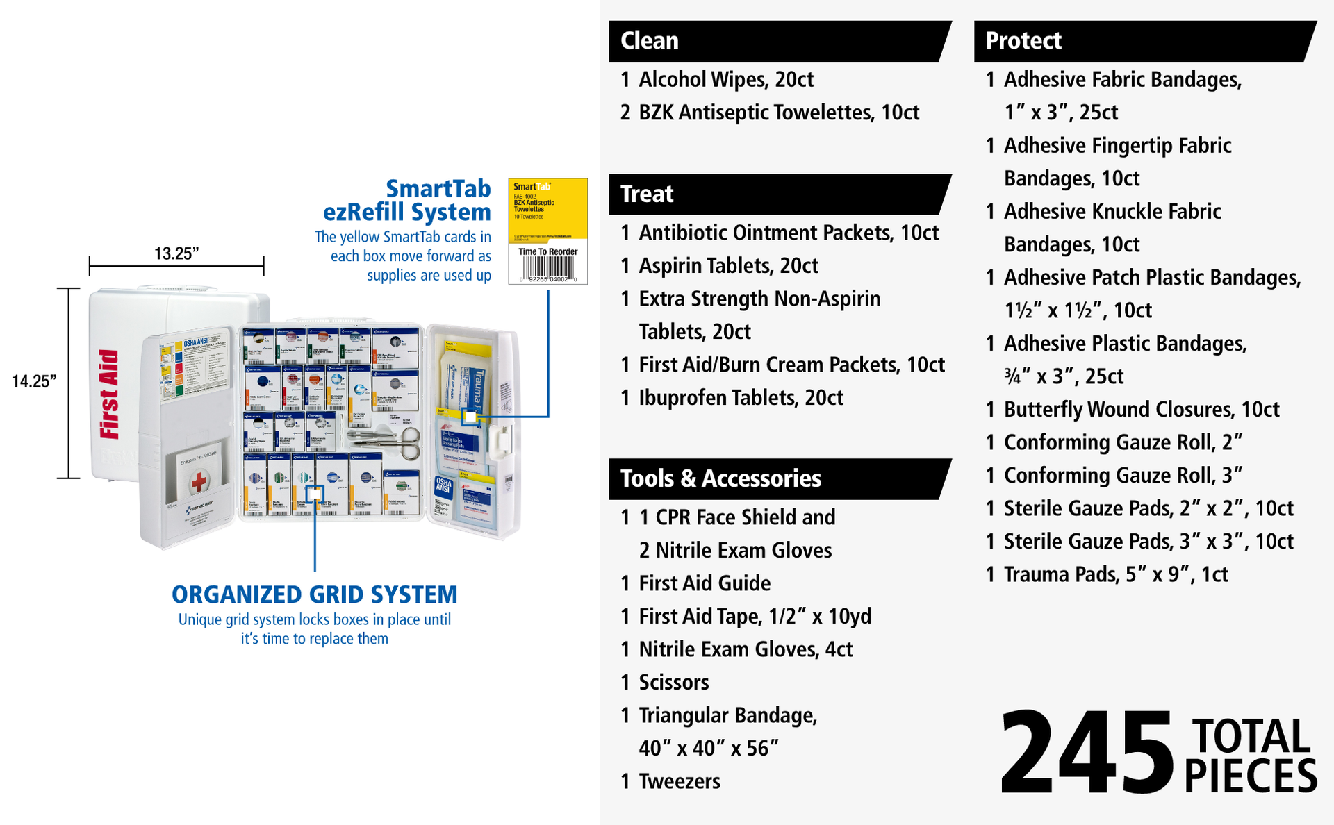 First Aid Only SmartCompliance 50-Person OSHA Compliant First Aid Kit for Business and Office Spaces - Large Plastic Cabinet - Emergency Supplies for Cuts, Bruises, and Scrapes - 245 Pieces