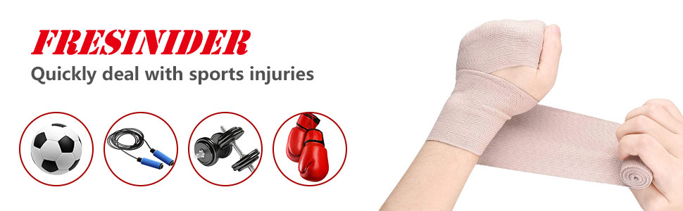FRESINIDER Elastic Bandage Wrap 4 Pack(2 X 3" + 2 X 4" Wide Rolls) + 24 Clips | Stretch Compression Bandage Stretches up to 15ft | Ideal for Medical, Sports, Sprains, Calf, Ankle & Foot