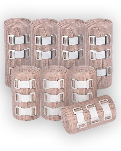FRESINIDER Elastic Bandage Wrap 4 Pack(2 X 3" + 2 X 4" Wide Rolls) + 24 Clips | Stretch Compression Bandage Stretches up to 15ft | Ideal for Medical, Sports, Sprains, Calf, Ankle & Foot