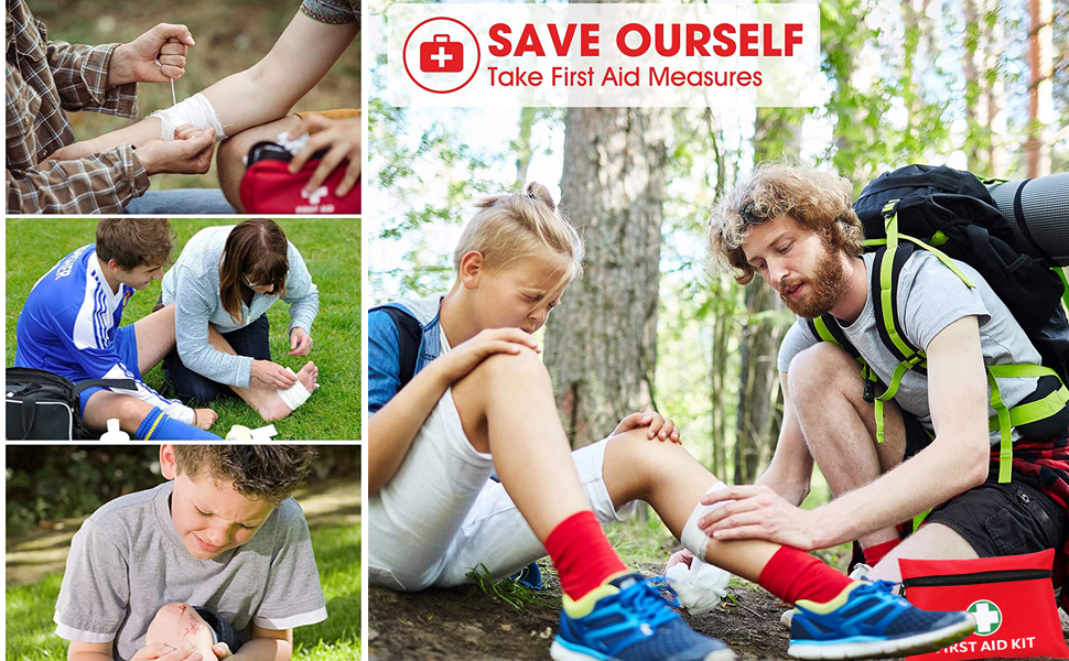 Mini First Aid Kit - 147 Piece Small First Aid Kit,with Rotatable Buckle Ideal for Cars, Schools, Sports, Homes, Travel, Camping, Hiking ﻿