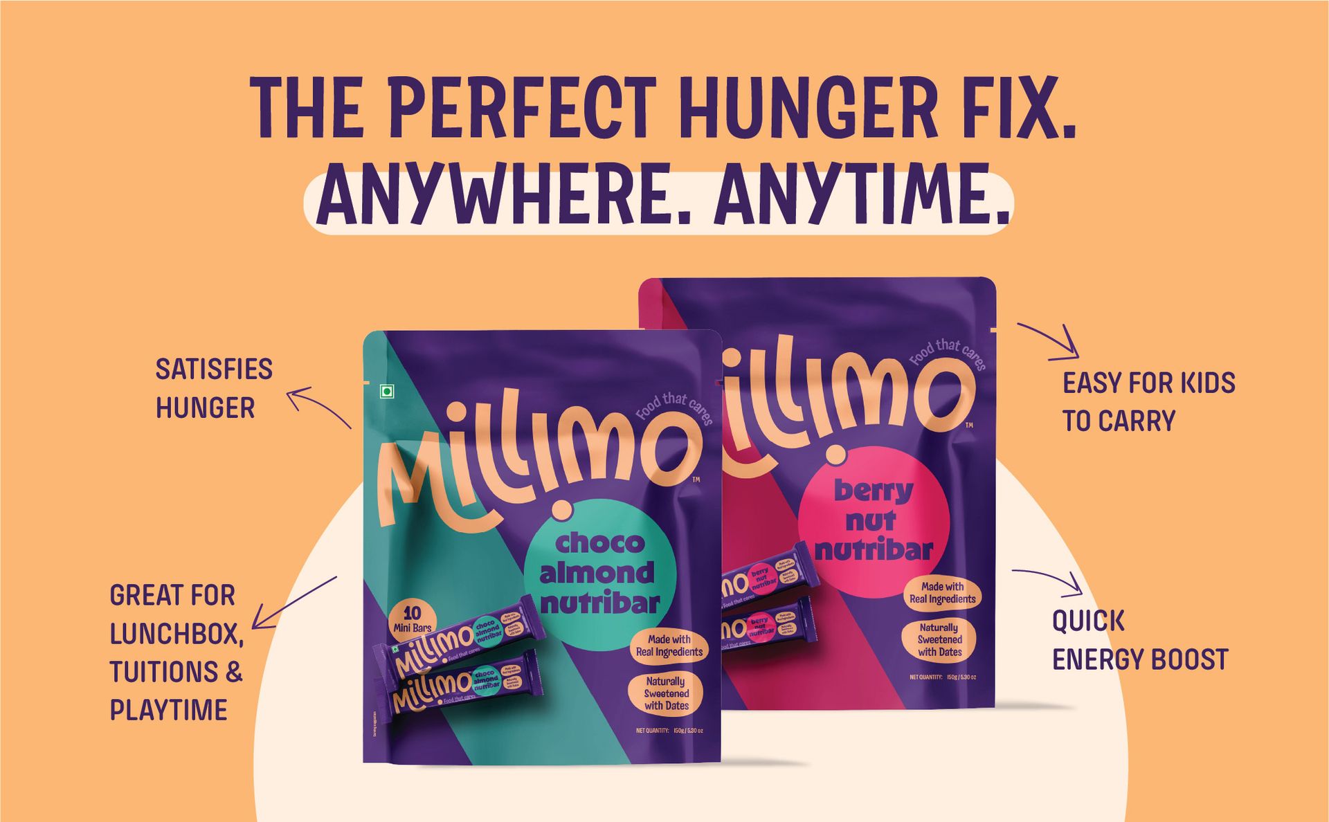 Millimo Healthy Nutribar Combo, Berry Nut x1 & Choco Almond x1, 300g, Pack of 2, No Refined Sugar, Dates Almonds Cashews Cranberries