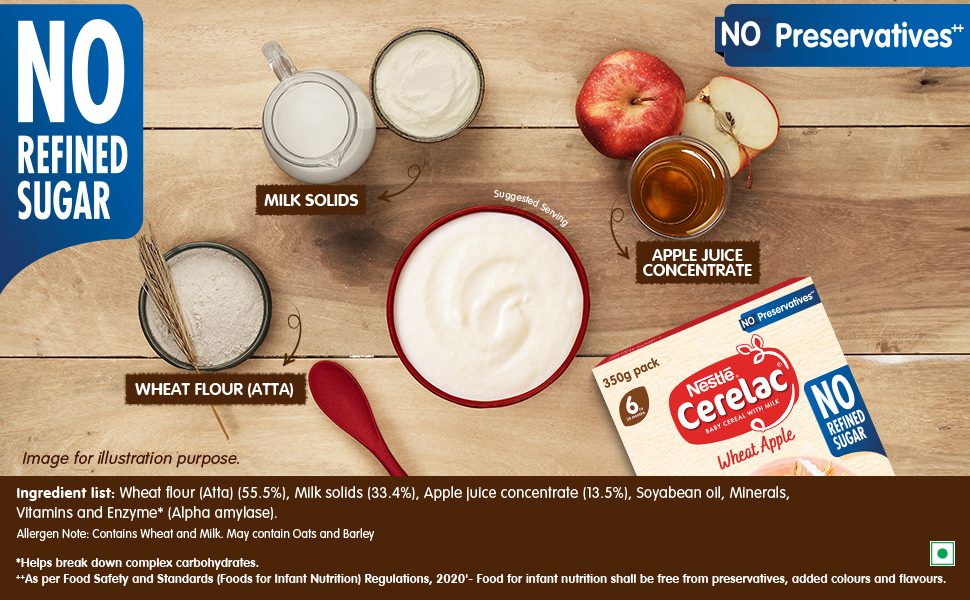 Nestlé CERELAC Baby Cereal Wheat Apple, No Refined Sugar, STG-1, 360g