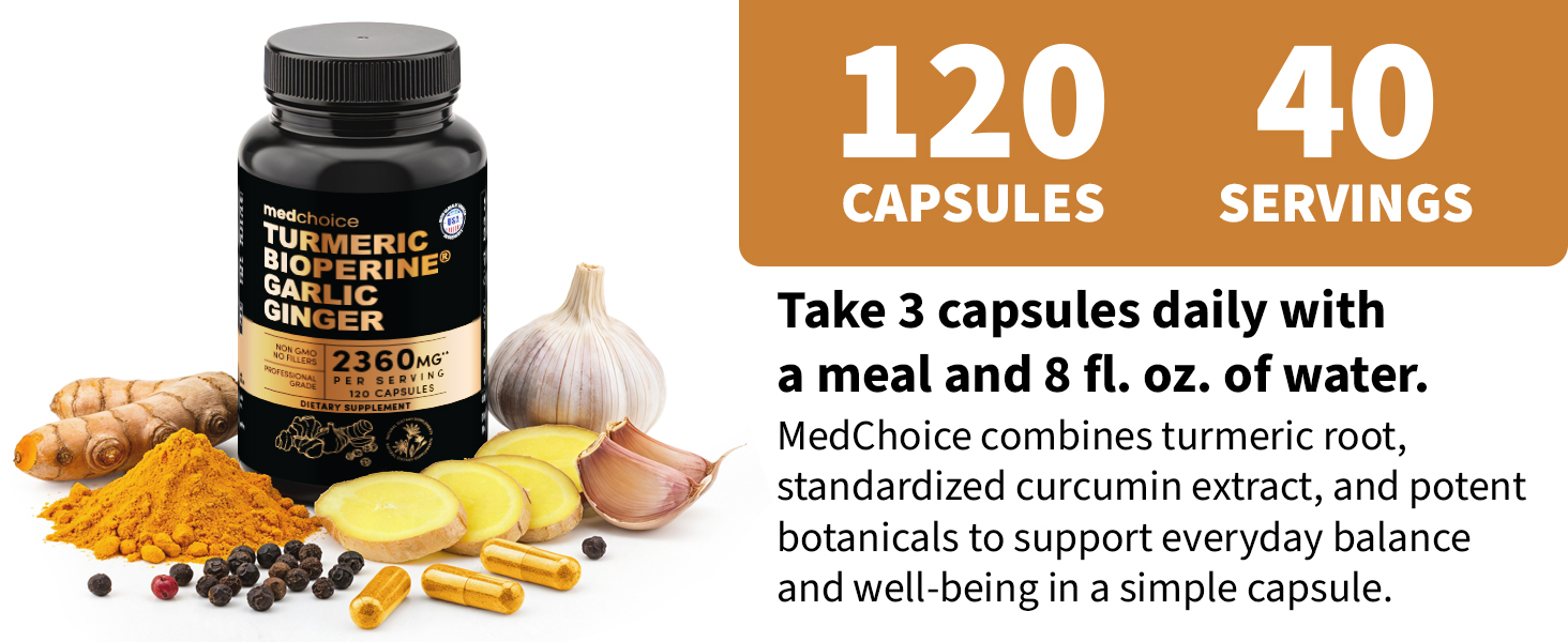 MEDCHOICE 4-in-1 Turmeric Joint Support with Garlic & BioPerine, 120ct
