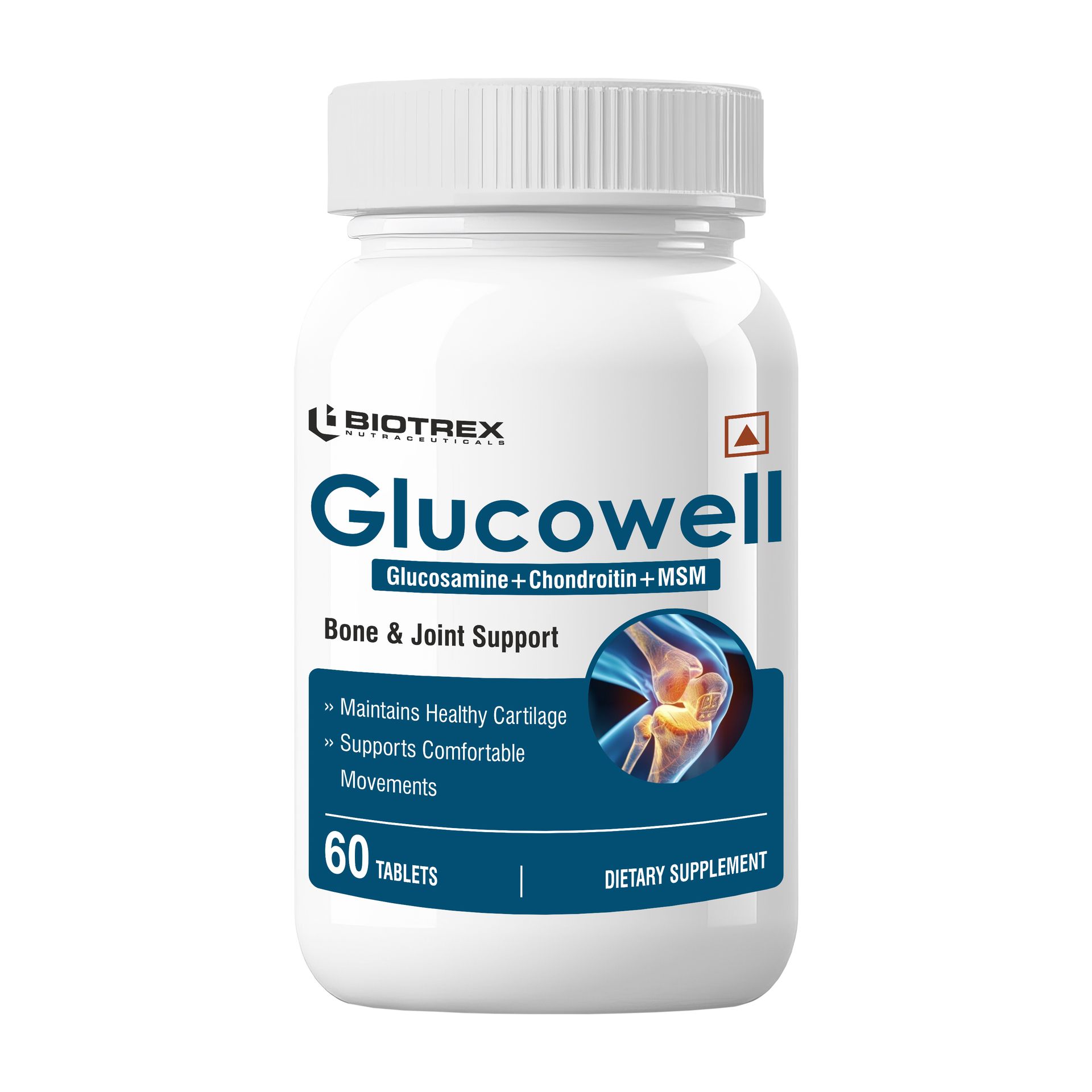 Biotrex Nutraceuticals Glucowell 500mg | Glucosamine, MSM & Chondroitin Supplement | Cartilage, Joint & Bone Health | 60 Tablets (Pack of 2)