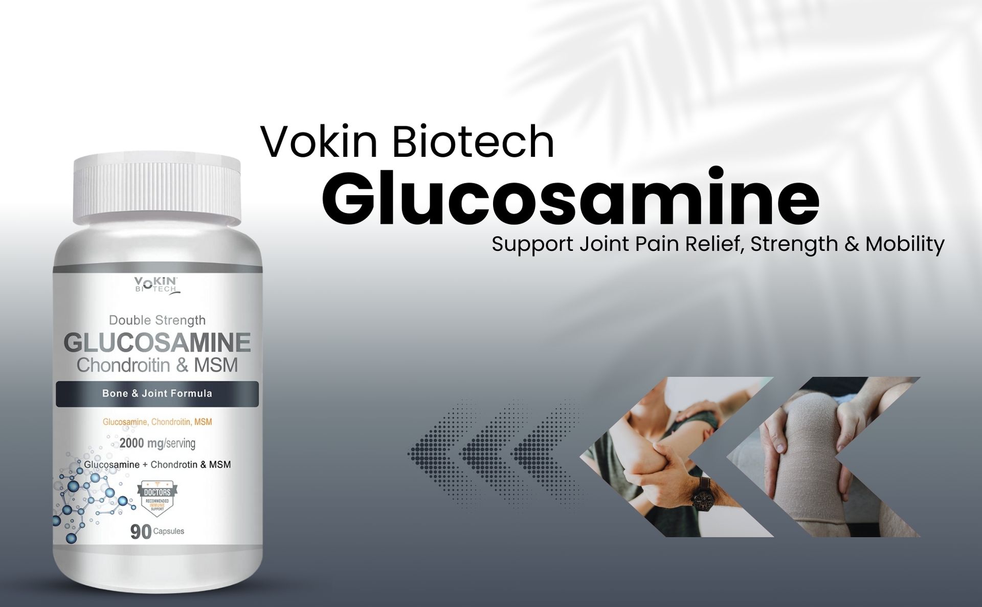 Vokin Biotech Glucosamine 1000mg, MSM 500mg & Chondroitin 500mg Support Joint Pain & Joint Strength 90 Capsules (Glucosamine)