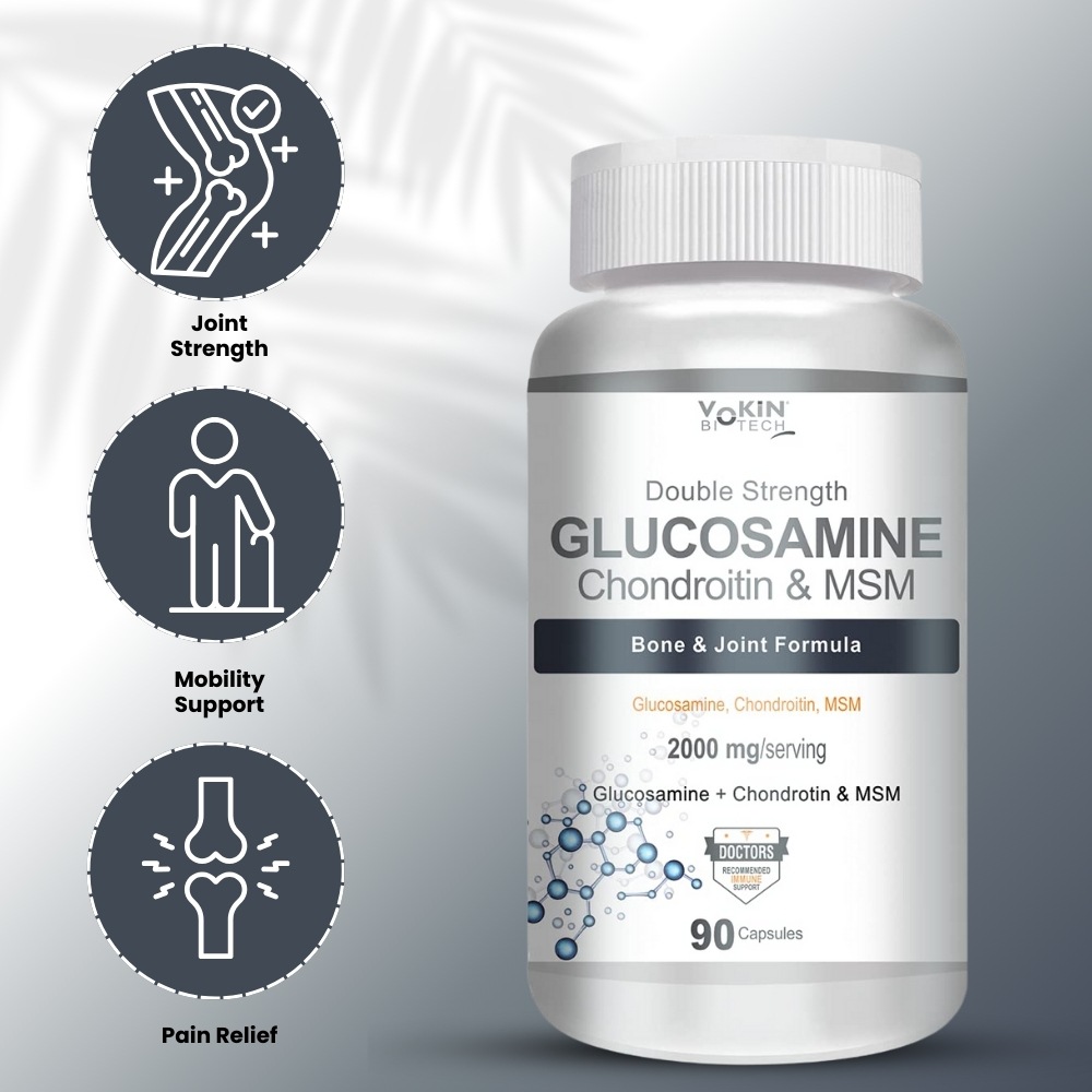 Vokin Biotech Glucosamine 1000mg, MSM 500mg & Chondroitin 500mg Support Joint Pain & Joint Strength 90 Capsules (Glucosamine)