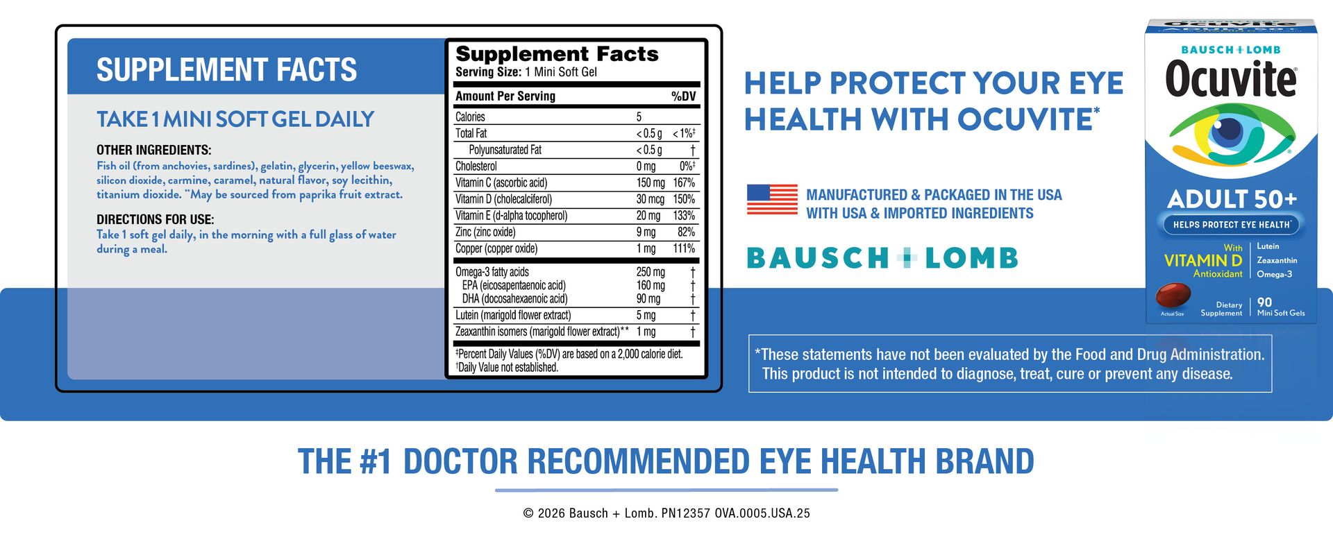 Ocuvite 50+ Eye Vitamins, Lutein & Zeaxanthin Supplement, 90 Softgels