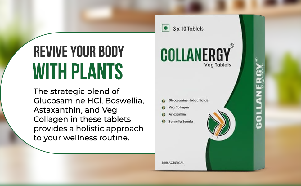 SHUBAN Collanergy® Veg Tablets – Advanced Joint Support Formula with Glucosamine HCl 1500 mg, Boswellia Serrata, Astaxanthin & Vegetarian Collagen | Cartilage Protection & Anti-Inflammatory Support | 30 Tablets