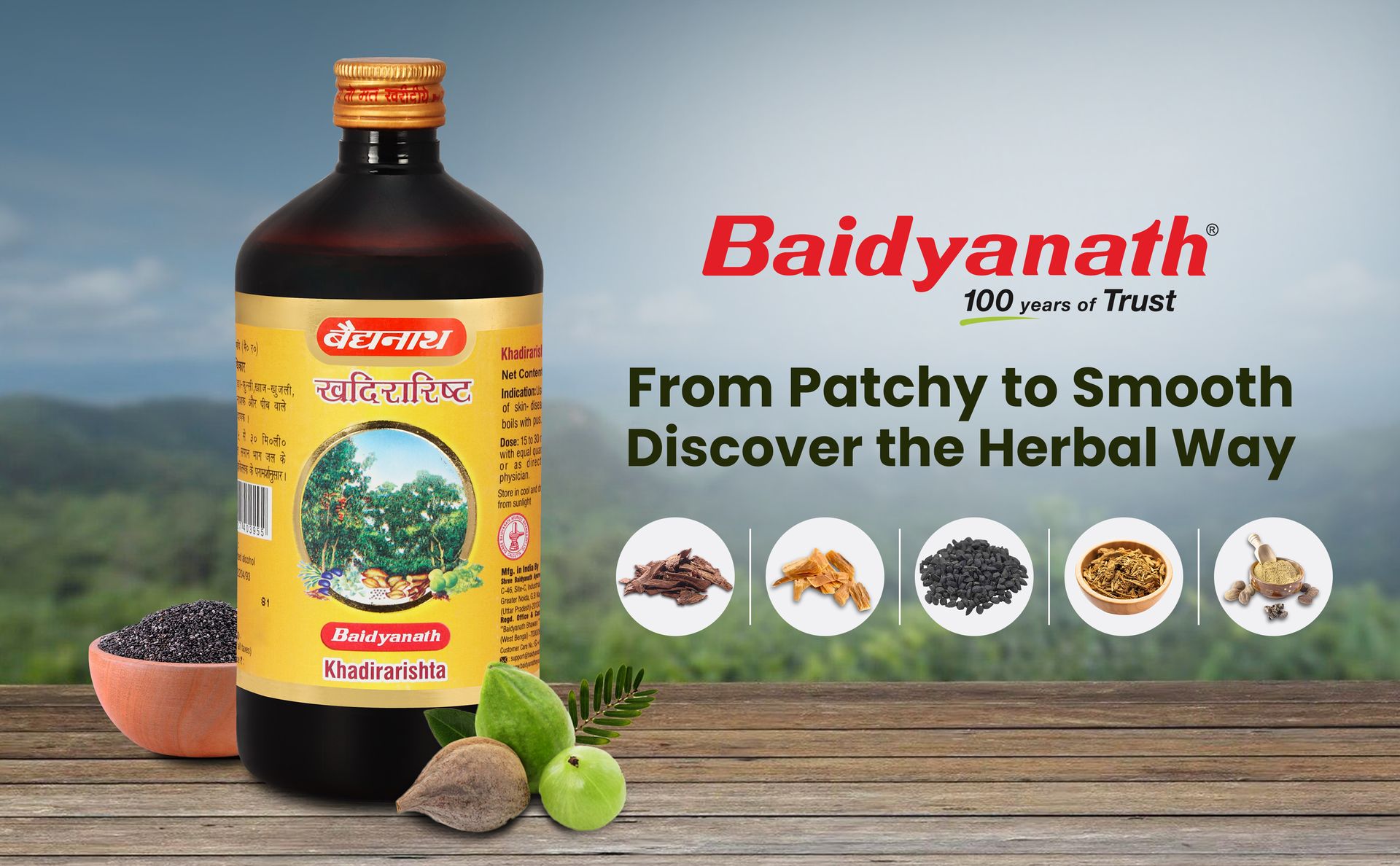 Baidyanath Ayurved Khadirarishta - 450 ML | Ayurved Syrup for Skin Disorders | Blood Purifier