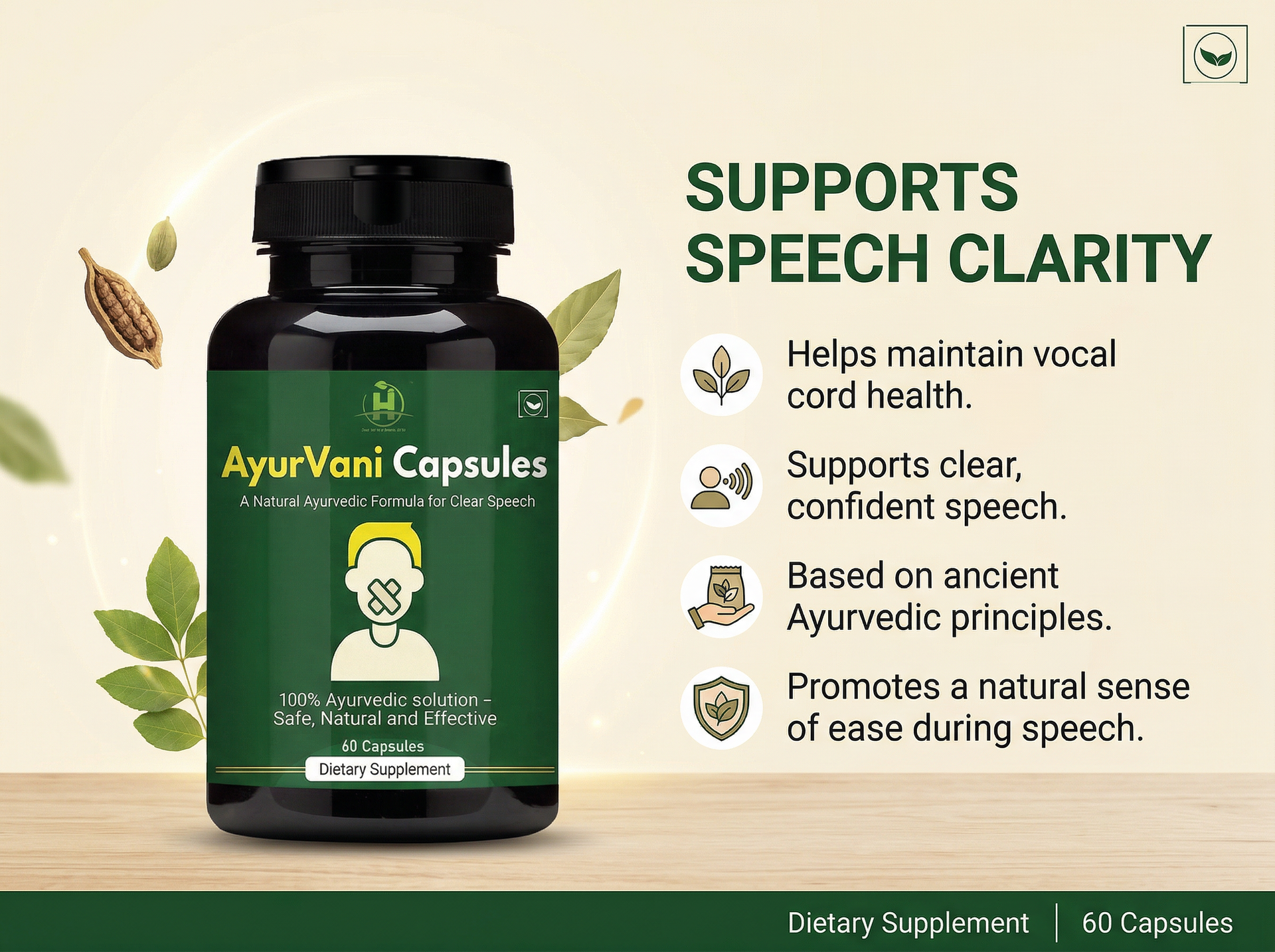 Healthy Nutrition AyurVani Capsules | Ayurvedic Herbal Supplement with Brahmi, Shankhpushpi, Bhringraj & Guduchi | 60 Capsules | Supports Mental Clarity & Overall Wellness