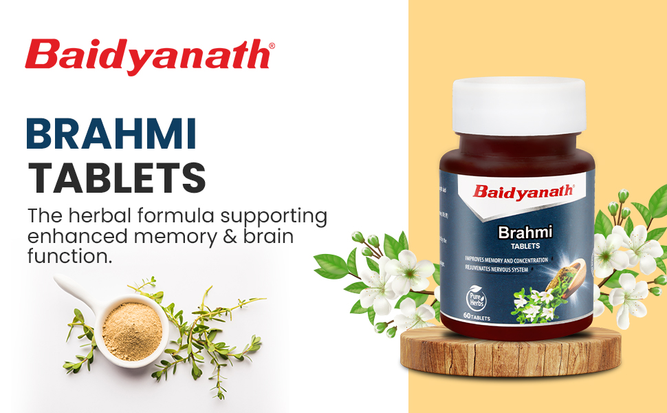 Baidyanath Ayurved Brahmi Tablets - 60 Tab | Helps To Handle Life’s Daily Stress | Promotes Mind Relaxation| (Pack of 1)