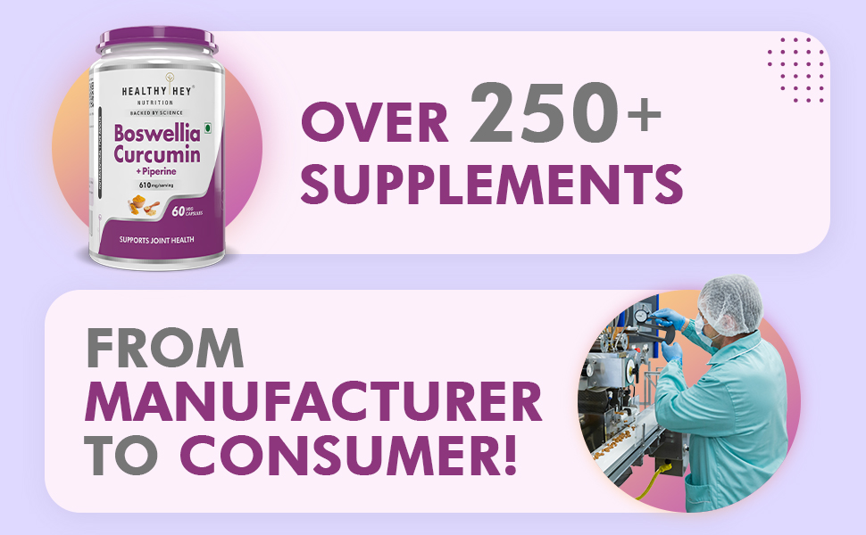 HealthyHey Nutrition Boswellia Serrata & Curcumin with Bioperine - 60 Vegetable Capsules