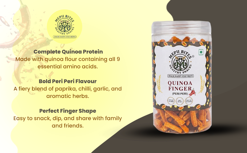 Mepii Bites Quinoa Finger Peri Peri | Spicy Protein Crunch Snack | 100g