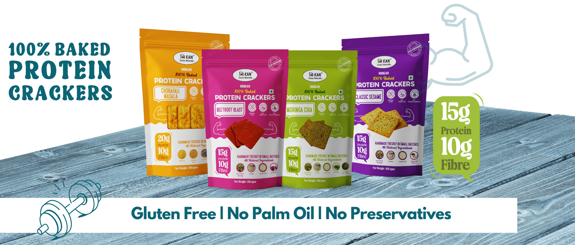 NIHKAN Baked Protein Crackers Combo - Moringa, Beetroot, Sesame & Chorafali | Gluten Free Healthy Snack | 100% Baked, No Palm Oil, No Preservatives, Fibre Rich & All Natural (Combo of 4, Moringa, Sesame, Beetroot & Chorafali)