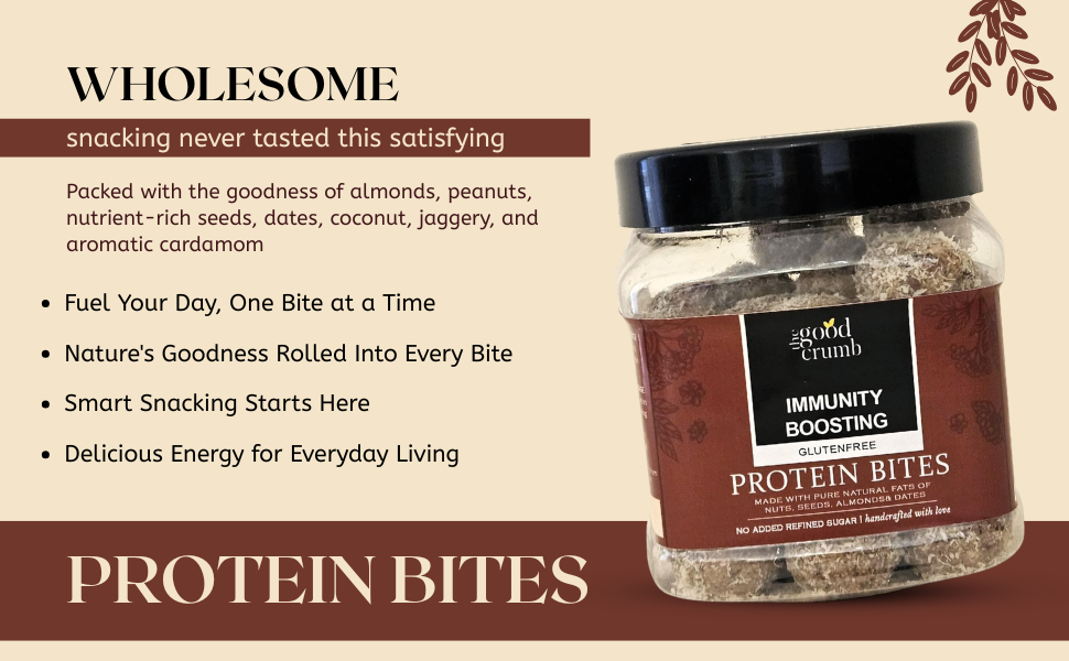 The Good Crumb Immunity Boosting Protein Bites I 500g I High Protein Laddoos I made with Almonds, Peanuts, Sesame, Sunflower, Pumpkin, Flaxseeds, Dates, Coconut, Jaggery & Cardamom I Gluten-free I Healthy snack