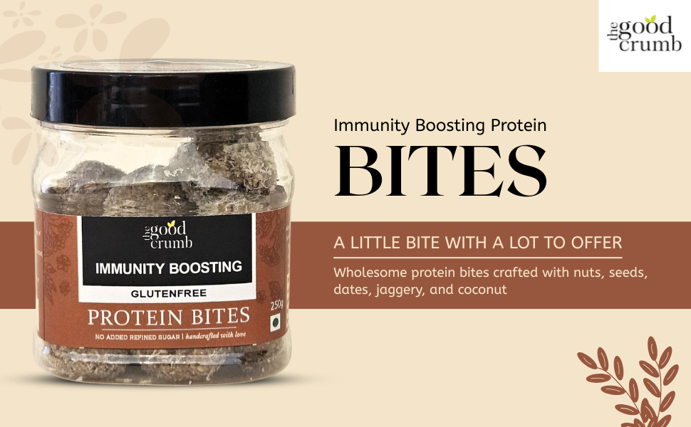 The Good Crumb Immunity Boosting Protein Bites I 250g I High Protein Laddoos I Made with Almonds, Peanuts, Sesame, Sunflower, Pumpkin, Flaxseeds, Dates, Coconut, Jaggery & Cardamom I Gluten-free I Healthy Snack